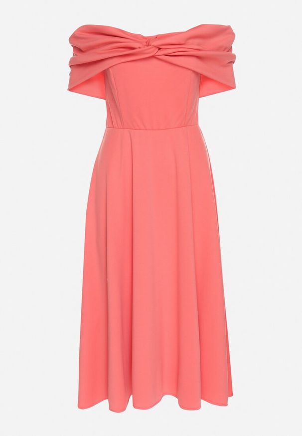 Born2be - Pomarańczowa Rozkloszowana Sukienka z Odsłoniętymi Ramionami i Drapowaniem Odilene. Okazja: na imprezę. Kolor: pomarańczowy. Sezon: lato. Typ sukienki: z odkrytymi ramionami. Styl: elegancki