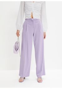 bonprix - Spodnie z zakładkami z wygodnym pasem. Kolor: fioletowy. Materiał: poliester. Styl: elegancki #1