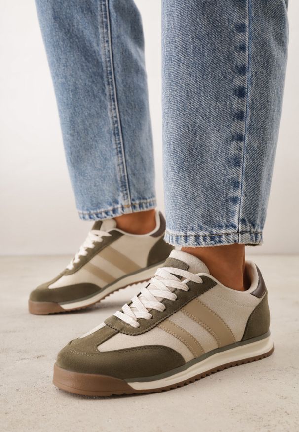 Born2be - Zielone Sneakersy z Dwoma Paskami Evilirea. Nosek buta: okrągły. Zapięcie: pasek. Kolor: zielony. Materiał: zamsz, skóra, materiał. Obcas: na obcasie. Wysokość obcasa: niski