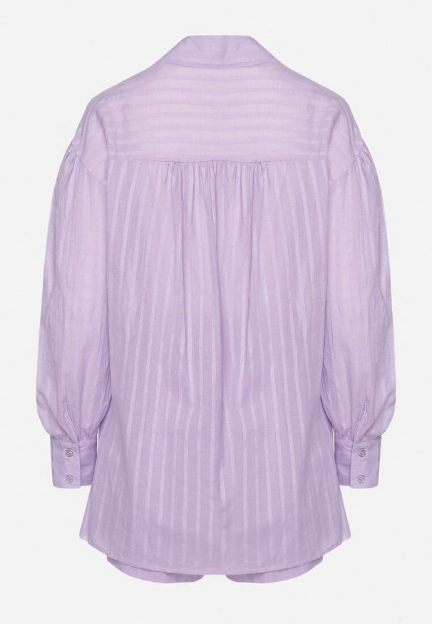 Born2be - Fioletowy 2-cześciowy Komplet z Szortami i Elegancką Koszulą Alesa. Kolor: fioletowy