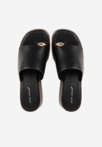 Born2be - Czarne Klapki Drewniaki na Koturnie z Paskiem na Palec Triajoy. Okazja: na co dzień. Kolor: czarny. Materiał: bawełna, len. Sezon: lato. Obcas: na koturnie. Styl: casual, elegancki #5