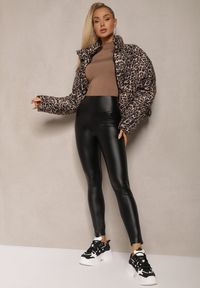 Renee - Czarne Legginsy z Ekoskóry High Waist z Imitacjami Kieszeni Salabria. Okazja: na co dzień. Stan: podwyższony. Kolor: czarny. Materiał: skóra, materiał. Długość: długie. Styl: wizytowy, casual, elegancki