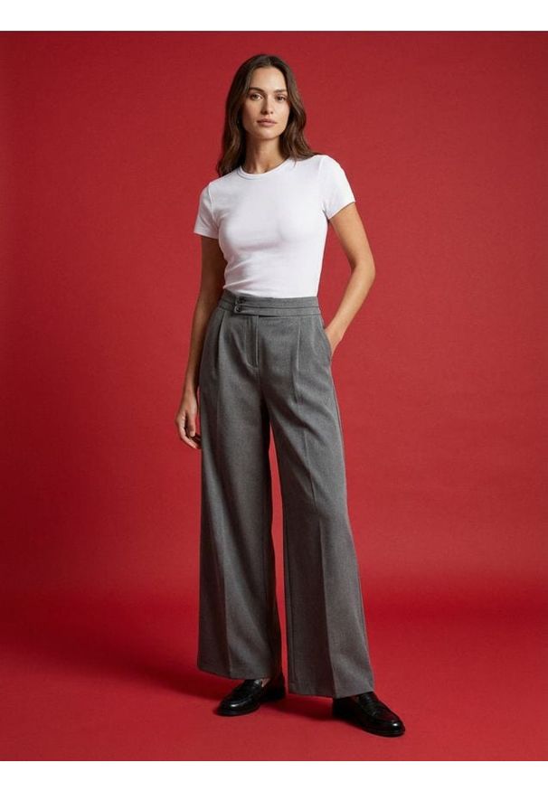 Sinsay - Spodnie wide leg z ozdobnym pasem - szary. Kolor: szary