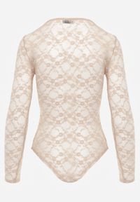 Renee - Beżowe Body z Koronkowego Materiału z Głębokim Dekoltem Mehika. Kolor: beżowy. Materiał: materiał, koronka #3