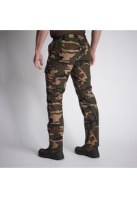 SOLOGNAC - Spodnie Solognac Steppe 300 camo wytrzymałe. Kolor: zielony. Materiał: poliester, materiał, bawełna