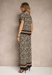 Renee - Czarny Komplet Spodnie i Bluzka z Bawełny w Ornamentalny Print Nanitria. Kolor: czarny. Materiał: bawełna. Wzór: nadruk