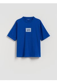 Reserved - T-shirt z naszywką - niebieski. Kolor: niebieski. Materiał: dzianina, bawełna. Wzór: aplikacja #1