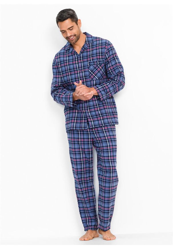 bonprix - Piżama z miękkiej flaneli z plisą guzikową i długim rękawem.. Kolor: czerwony. Materiał: tkanina. Długość: długie