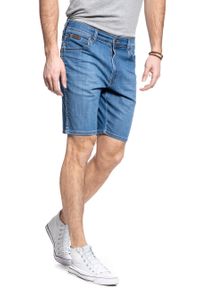 Wrangler - WRANGLER SZORTY MĘSKIE TEXAS SHORT LITE BLUE W11CQ187W. Materiał: poliester, jeans, materiał, bawełna, denim, elastan. Długość: krótkie. Sezon: jesień, wiosna. Styl: klasyczny #5