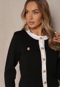 Renee - Czarny Retro Sweter Kardigan z Wiskozą z Eleganckimi Guzikami Tesorenia. Kolor: czarny. Materiał: wiskoza. Długość rękawa: długi rękaw. Długość: długie. Styl: retro, elegancki