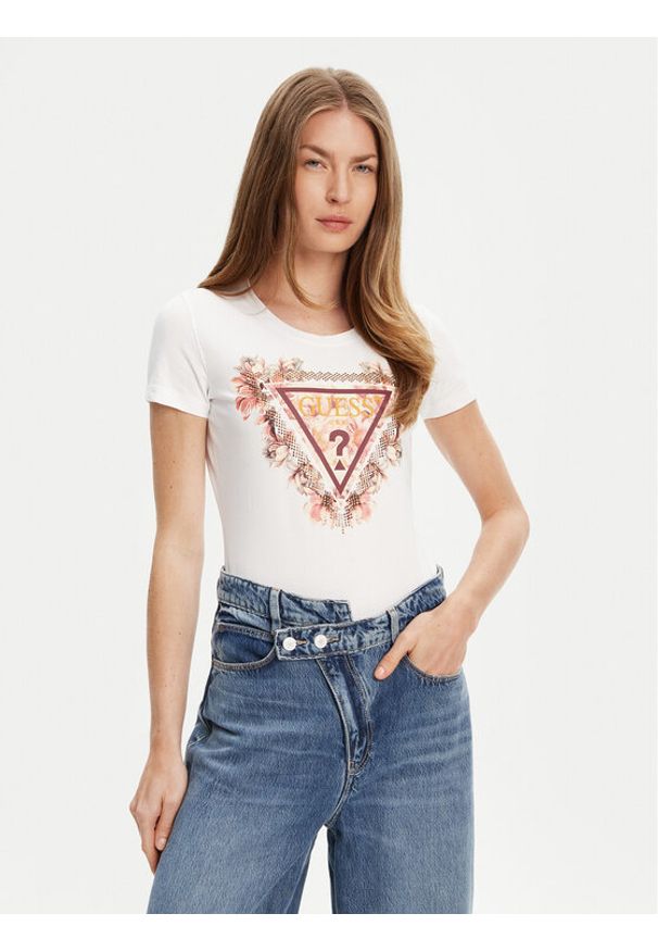 Guess T-Shirt W5YI08 J1314 Biały Regular Fit. Kolor: biały. Materiał: bawełna