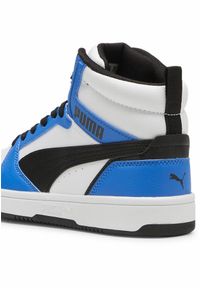 Puma - Młodzieżowe sneakersy Rebound V6 Mid PUMA White Black Racing Blue. Kolor: biały, czarny, niebieski, wielokolorowy. Sport: koszykówka