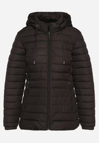 Born2be - Czarna Pikowana Kurtka z Kapturem i Sznurkami Miviana. Okazja: na spacer. Typ kołnierza: kaptur. Kolor: czarny. Materiał: jeans. Długość rękawa: długi rękaw. Długość: długie #4