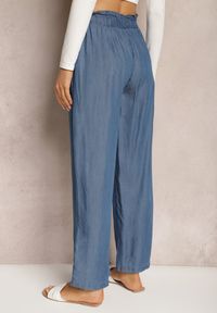 Renee - Ciemnoniebieskie Spodnie z Bawełny High Waist Szerokie Nogawki i Wiązanie w Pasie Darsakia. Okazja: na spacer. Stan: podwyższony. Kolor: niebieski. Materiał: bawełna #5