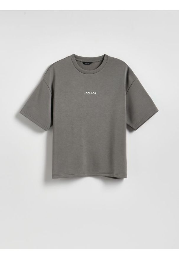 Reserved - T-shirt z modalem - ciemnoszary. Kolor: szary. Materiał: dzianina