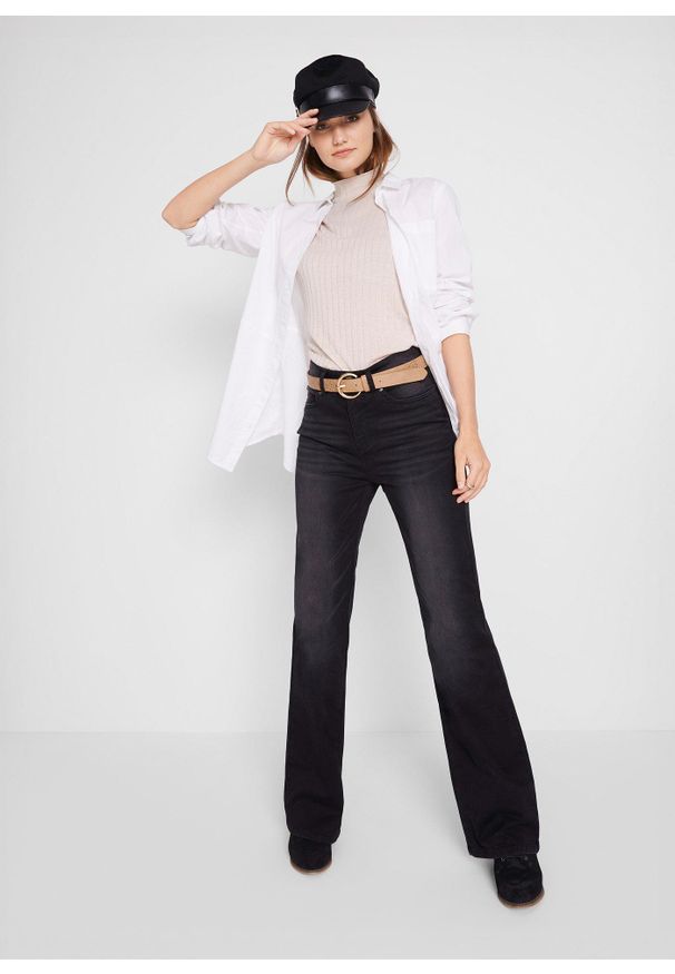 bonprix - Modelujące dżinsy o kroju bootcut, mid waist. Kolor: czarny