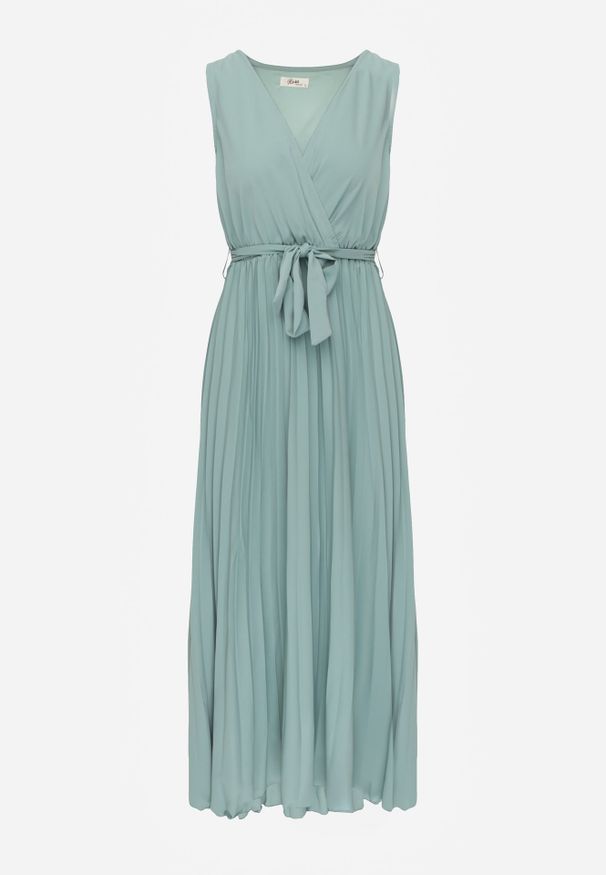 Renee - Zielona Rozkloszowana Sukienka Maxi z Plisowanym Dołem i Gumką w Talii Sare. Okazja: na imprezę. Kolor: zielony. Sezon: lato. Typ sukienki: rozkloszowane, plisowane. Długość: maxi