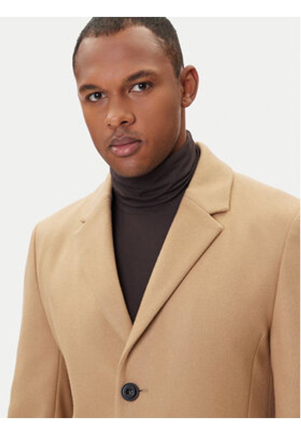 Hugo - HUGO Płaszcz wełniany Migor2541 50546528 Beżowy Slim Fit. Kolor: beżowy. Materiał: wełna