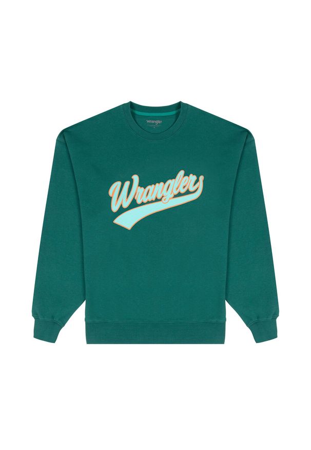 Wrangler - WRANGLER CREW NECK MĘSKA BLUZA BEZ KAPTURA LOGO CIEPŁA BAYBERRY GREEN W6H0I3G26 112331914. Typ kołnierza: bez kaptura