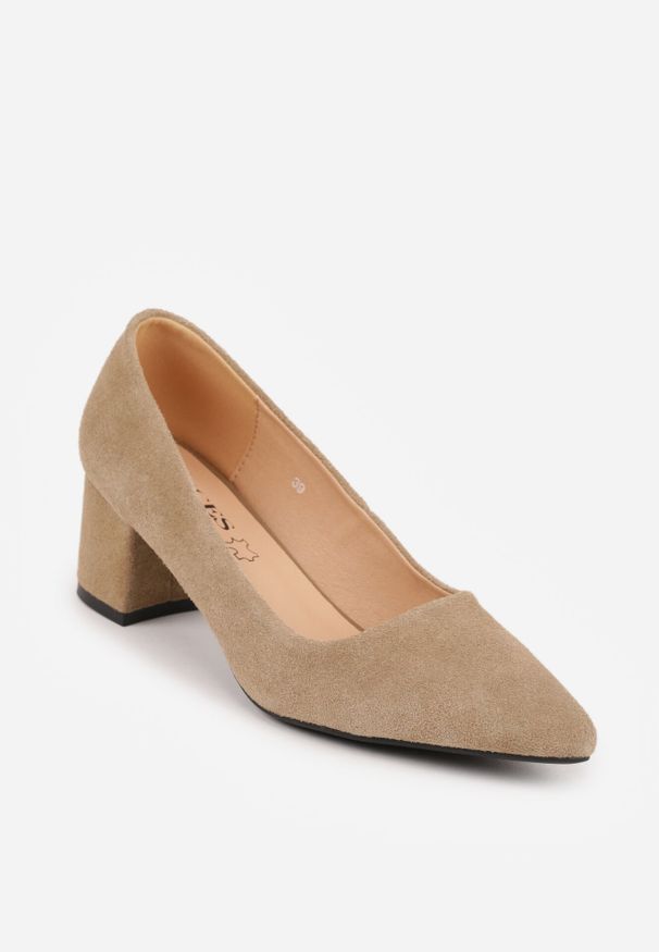 Born2be - Ciemnobeżowe Skórzane Czółenka VICES na Obcasie Delmavere. Okazja: na co dzień. Kolor: beżowy. Materiał: skóra. Obcas: na obcasie. Styl: elegancki, casual. Wysokość obcasa: średni