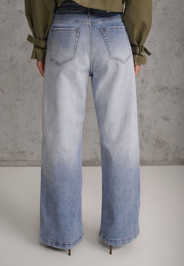 Renee - Niebieskie Jeansy Szerokie z Wytarciami High Waist Calale. Stan: podwyższony. Kolor: niebieski