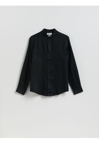 Reserved - Lniana koszula regular fit - czarny. Kolor: czarny. Materiał: len