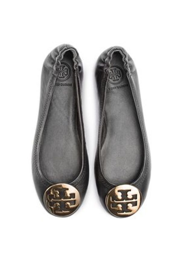 Tory Burch Baleriny Minnie Travel Ballet With Metal Logo 50393 Czarny. Kolor: czarny. Materiał: skóra