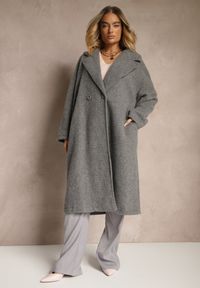 Renee - Ciemnoszary Długi Płaszcz Jednorzędowy o Kroju Oversize Vlekoma. Kolor: szary. Materiał: poliester, wełna. Długość: długie. Styl: elegancki #5