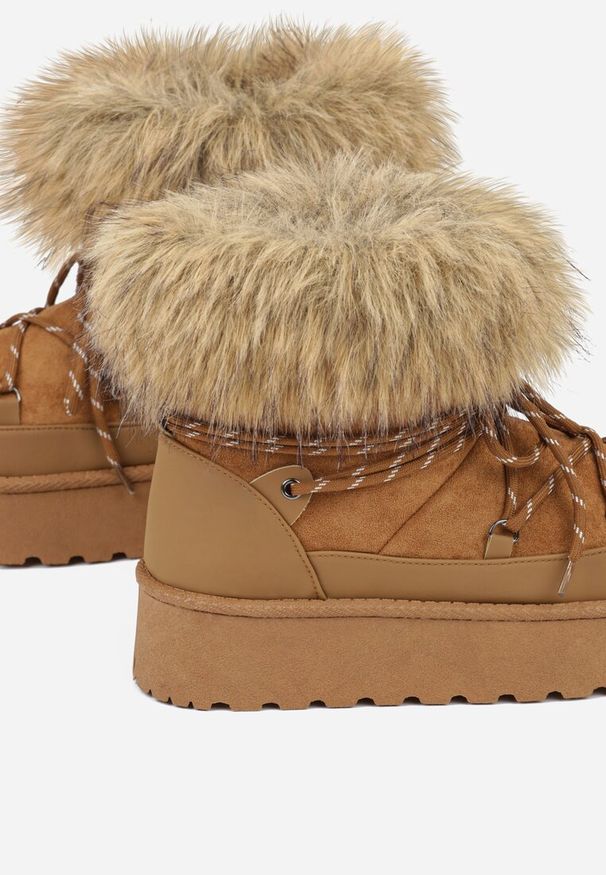 Born2be - Brązowe Śniegowce na Grubej Podeszwie z Futerkiem Tesila. Okazja: na co dzień. Kolor: brązowy. Materiał: futro. Styl: casual
