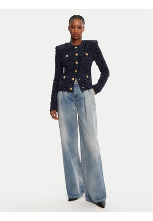 Balmain Kardigan DF0SK249KH74 Granatowy Regular Fit. Kolor: niebieski. Materiał: syntetyk
