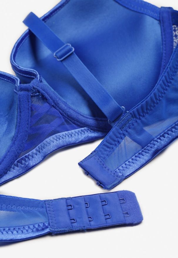 Born2be - Niebieski Biustonosz Push Up z Przeszyciami i Wzorem w Kropki Azurelle. Kolor: niebieski. Materiał: koronka. Rodzaj stanika: push-up. Wzór: kropki