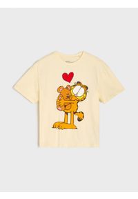 Sinsay - Bawełniana koszulka z nadrukiem Garfield - żółty. Kolor: żółty. Materiał: bawełna. Wzór: nadruk #1