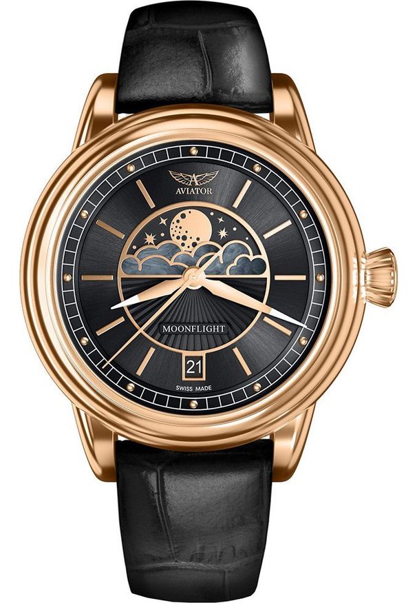 AVIATOR - Zegarek Aviator Zegarek damski Aviator V.1.33.2.253.4 czarny. Kolor: czarny