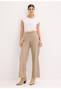 bonprix - Spodnie z mieszanki lnu i bawełny. Kolor: brązowy. Materiał: bawełna, len #3
