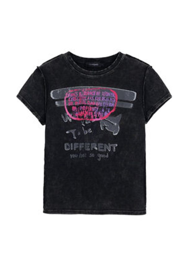 Desigual T-Shirt 25SWTKX6 Szary Slim Fit. Kolor: szary. Materiał: bawełna