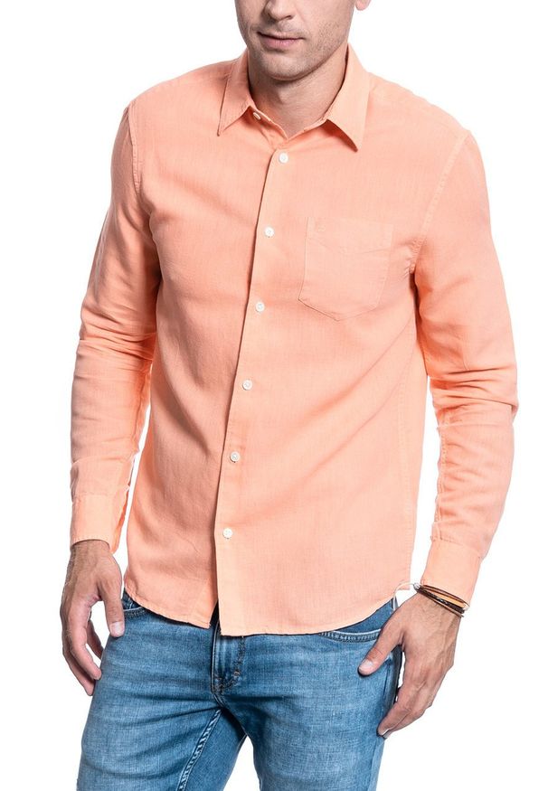 Wrangler - KOSZULA MĘSKA WRANGLER LS 1 PKT SHIRT MELON ORANGE W5A9LOA04 112130086