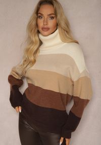 Renee - Beżowy Golf z Kaszmirem i Wiskozą Azinita. Okazja: na co dzień. Typ kołnierza: golf. Kolor: beżowy. Materiał: wiskoza, kaszmir. Wzór: aplikacja. Sezon: zima, jesień. Styl: elegancki, casual, klasyczny