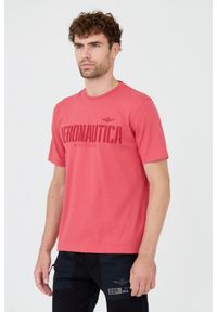 Aeronautica Militare - AERONAUTICA MILITARE Różowy bawełniany męski t-shirt. Kolor: różowy. Materiał: bawełna