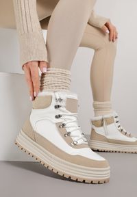 Born2be - Białe Sneakersy na Grubej Podeszwie z Futerkiem Alweda. Okazja: na co dzień. Kolor: biały. Materiał: futro #2