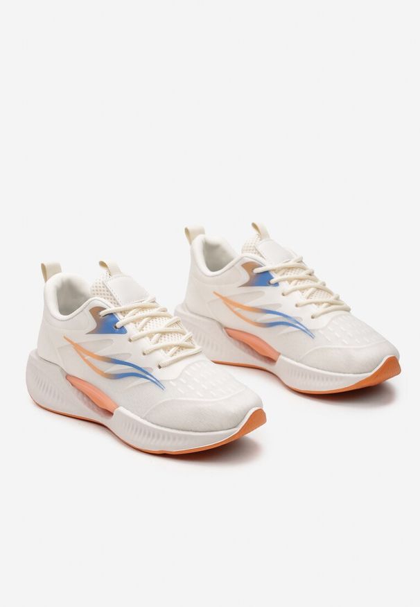 Born2be - Beżowo-Pomarańczowe Sznurowane Buty Sportowe na Piankowej Podeszwie z Ozdobnym Detalem Atnarama. Kolor: beżowy. Obcas: na płaskiej podeszwie