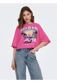 only - ONLY T-Shirt 15290548 Różowy Cropped Fit. Kolor: różowy. Materiał: bawełna