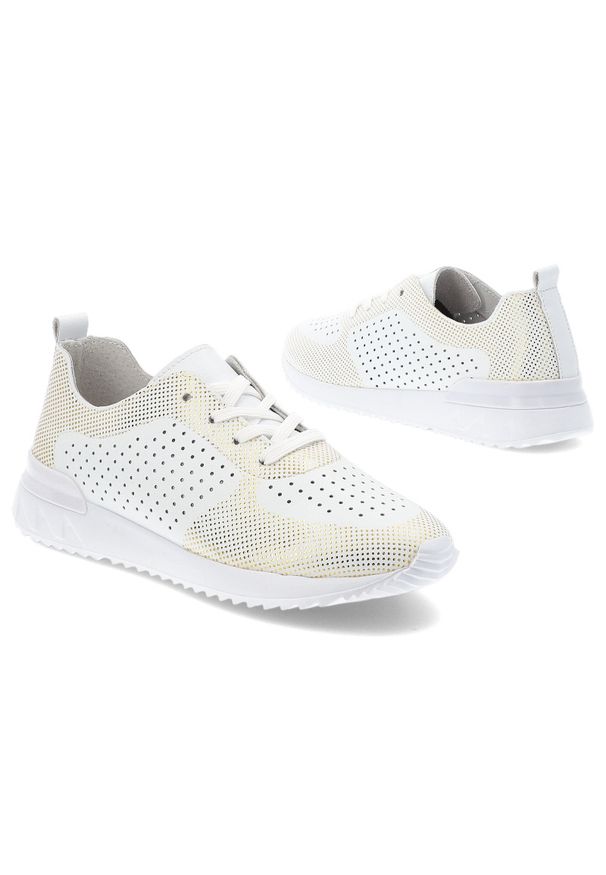Biało-Złote Sneakersy Artiker Stylowe Obuwie Damskie. Okazja: na co dzień. Zapięcie: sznurówki. Kolor: biały. Materiał: materiał. Szerokość cholewki: normalna