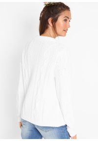 Sweter rozpinany w warkocze bonprix biel wełny. Kolor: biały. Materiał: wełna. Długość rękawa: długi rękaw. Długość: długie #2