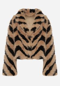 Born2be - Brązowo-Czarna Kurtka Typu Futerko w Paski Alinsse. Okazja: na studniówkę. Kolor: brązowy. Materiał: futro. Wzór: paski #5