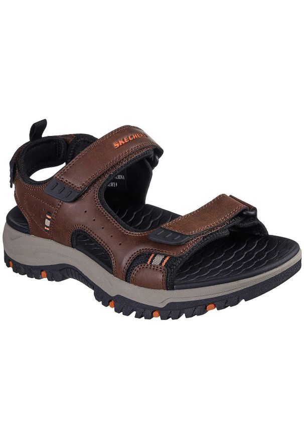 skechers - Sandały męskie Skechers Prewitt Rigdon. Kolor: brązowy. Materiał: skóra ekologiczna, materiał. Model: Skechers Sport. Sport: pływanie