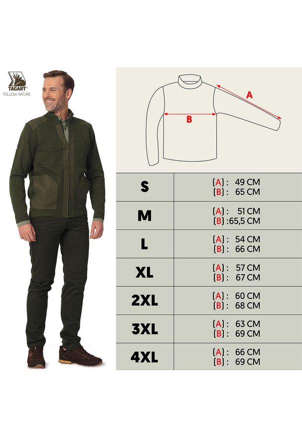 TAGART - Sweter myśliwski męski Tagart Greg ciepły i trwały. Kolor: zielony. Materiał: polar. Sport: outdoor