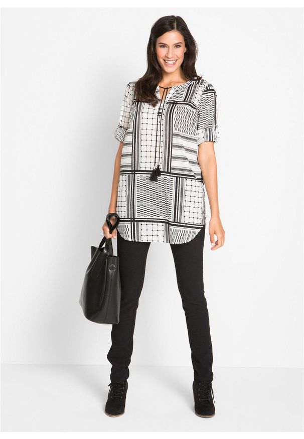 bonprix - Długa tunika z czystej bawełny. Kolor: czarny. Materiał: bawełna. Długość: długie. Wzór: nadruk