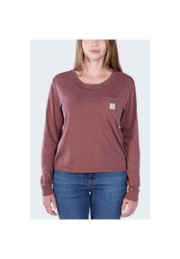 Koszulka bawełniana damska z długim rękawem Carhartt Lightweight Pocket. Kolor: brązowy. Materiał: bawełna. Długość rękawa: długi rękaw. Długość: długie