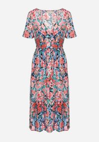 Born2be - Niebiesko-Różowa Sukienka o Rozkloszowanym Kroju Zapinana na Guziki z Gumką w Pasie Siloedia. Kolor: niebieski. Materiał: tkanina. Sezon: lato #2