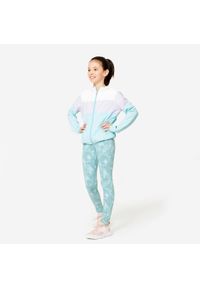 Decathlon - Legginsy dziecięce Domyos. Okazja: na uczelnię. Kolor: zielony. Materiał: materiał, elastan, bawełna. Styl: sportowy